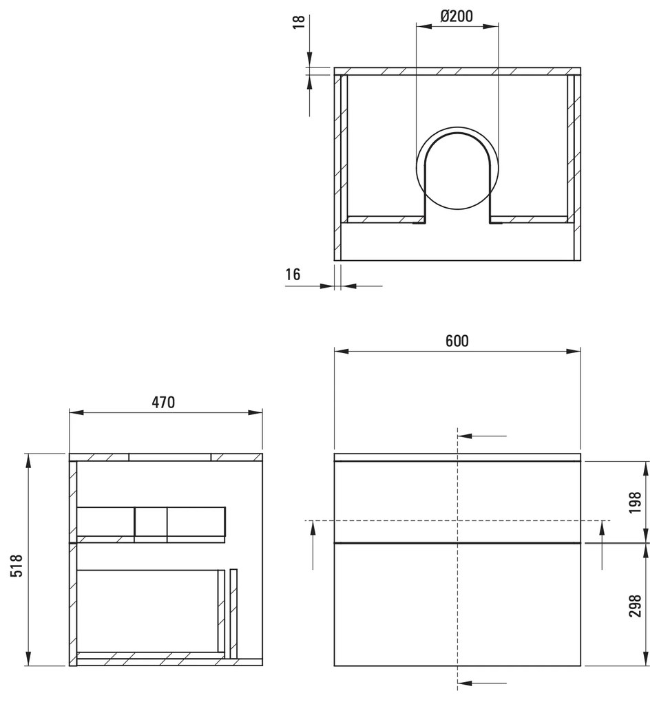 Set mobilier baie suspendat 60 cm cu blat inclus, negru mat, Deante Prizma Negru mat