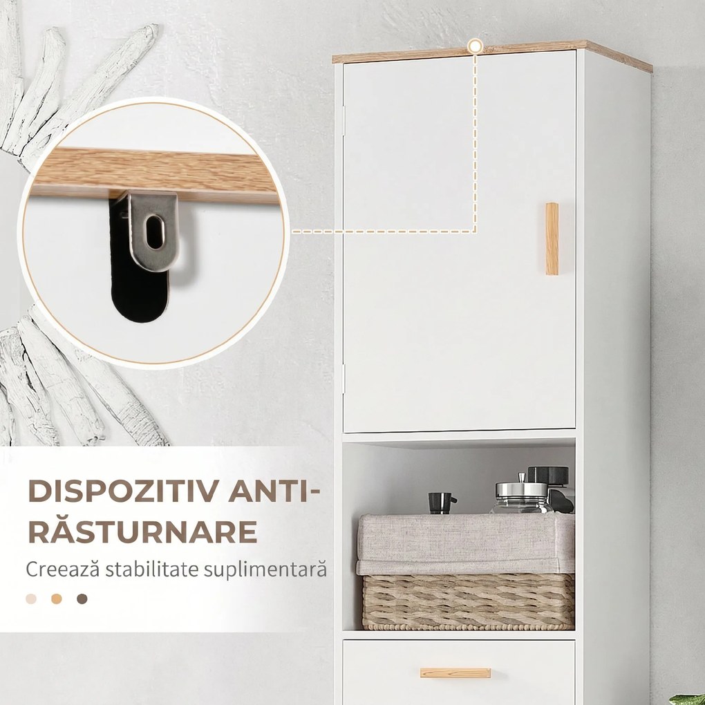 kleankin Dulap Coloana Space Saver din Lemn pentru Baie Alb | Aosom Romania
