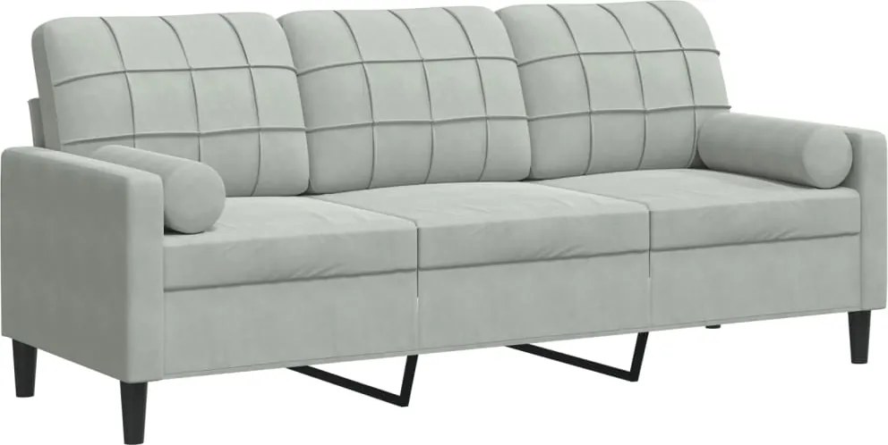 vidaXL Canapea cu 3 locuri cu pernuțe, gri deschis, 180 cm, catifea