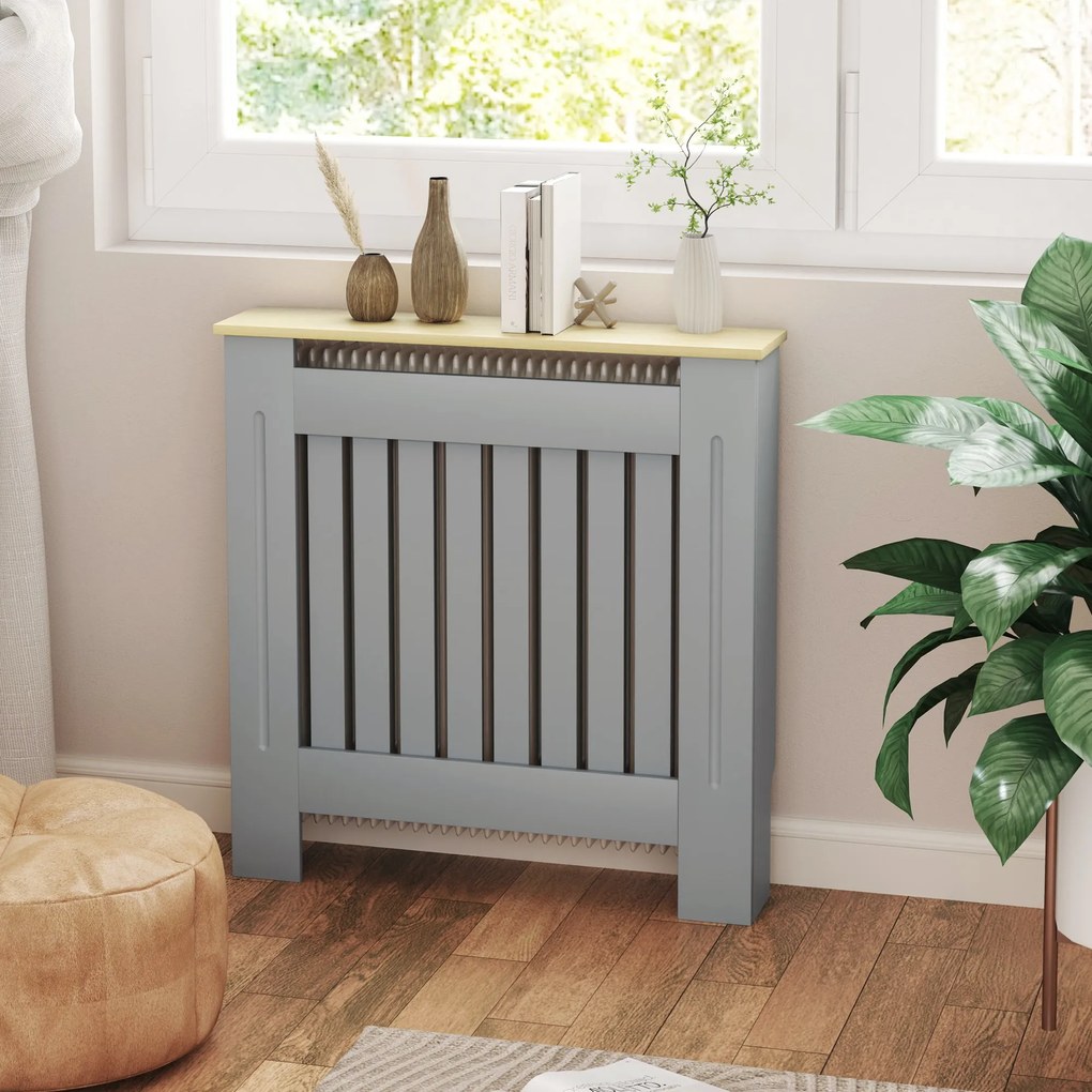 HOMCOM Cubier pentru Radiator din MDF pentru Living Dormitor Hol 78x19x83 cm Gri și Stejar | Aosom Romania