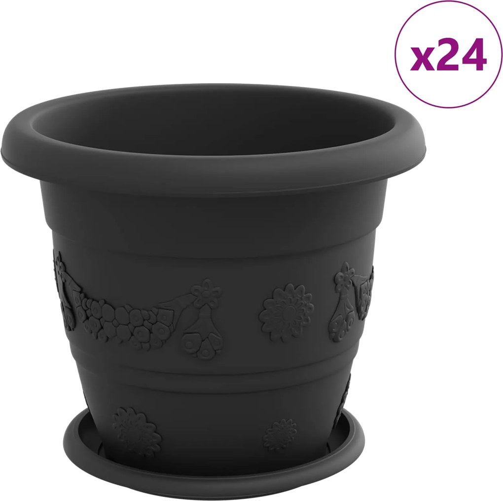 vidaXL Ghivece pentru plante 24 pcs Negru Ø 26 x 21.5 cm Plastic