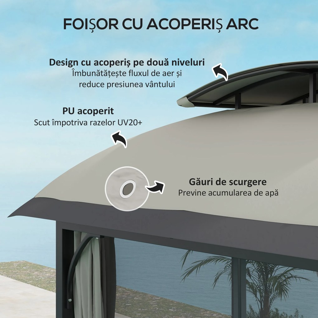 Outsunny Pavilion de Grădină cu Perdele, Plasă, Acoperiș Ventilat și Cadru Metalic Galvanizat, 395x330x294 cm, Gri | Aosom Romania