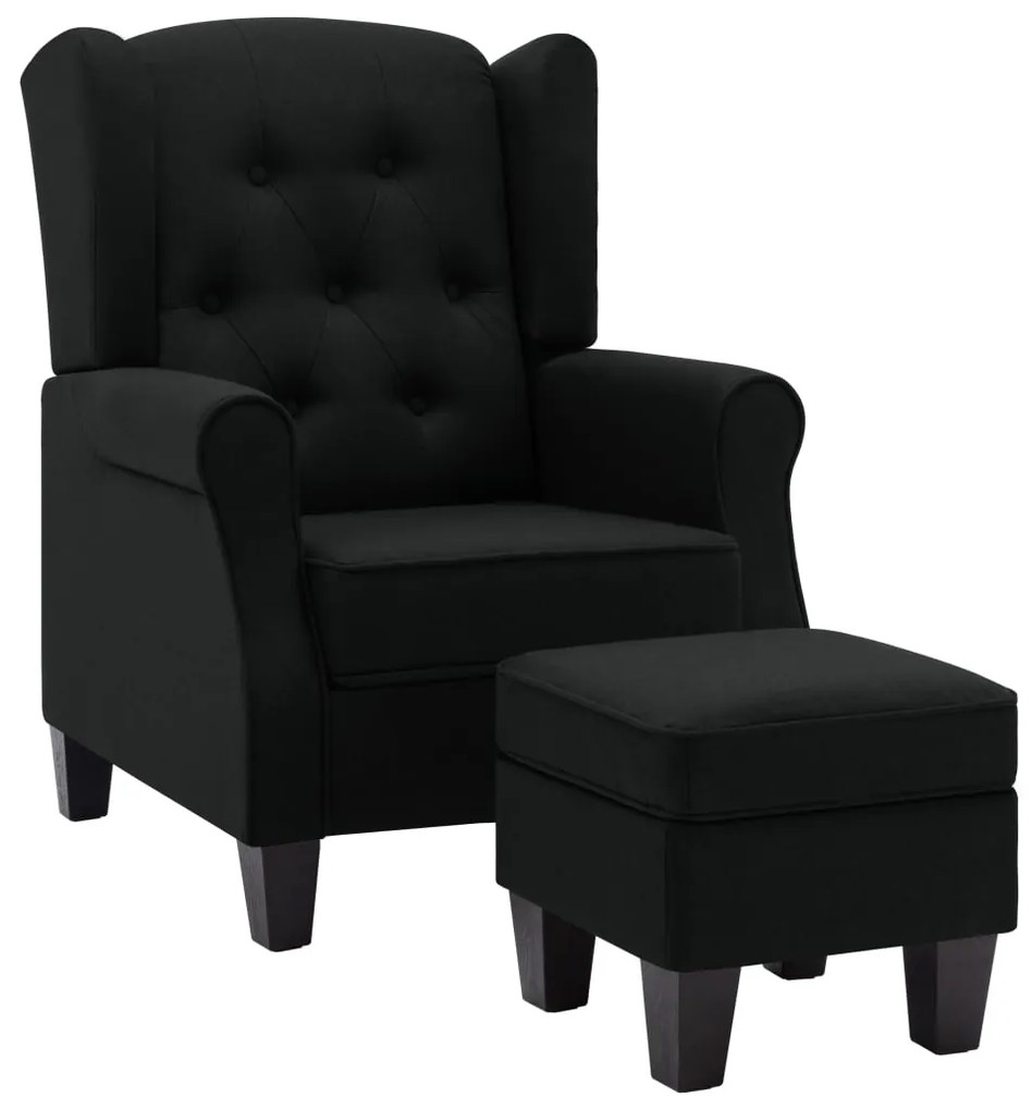 320153 vidaXL Fotoliu cu taburet pentru picioare, negru, material textil