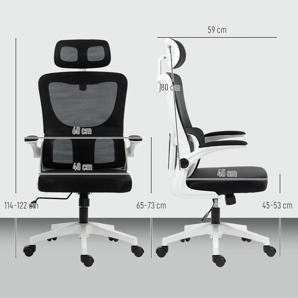 Vinsetto Scaun de Birou Ergonomic cu Tetieră Detașabilă Negru | Aosom Romania