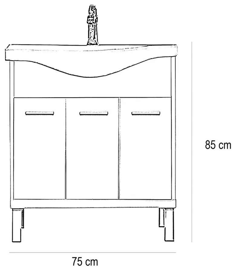 Dulap inferior Nerva 75 cm cu lavoar, alb