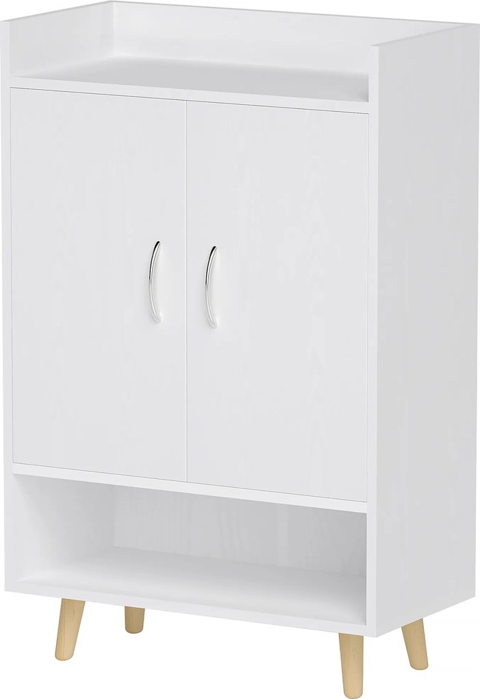 HOMCOM Dulap pentru încălțăminte, raft cu uși și polițe, pentru hol, comodă modernă pentru pantofi, suporturi pentru pantofi, 60 x 30 x 92 cm, Alb | Aosom Romania