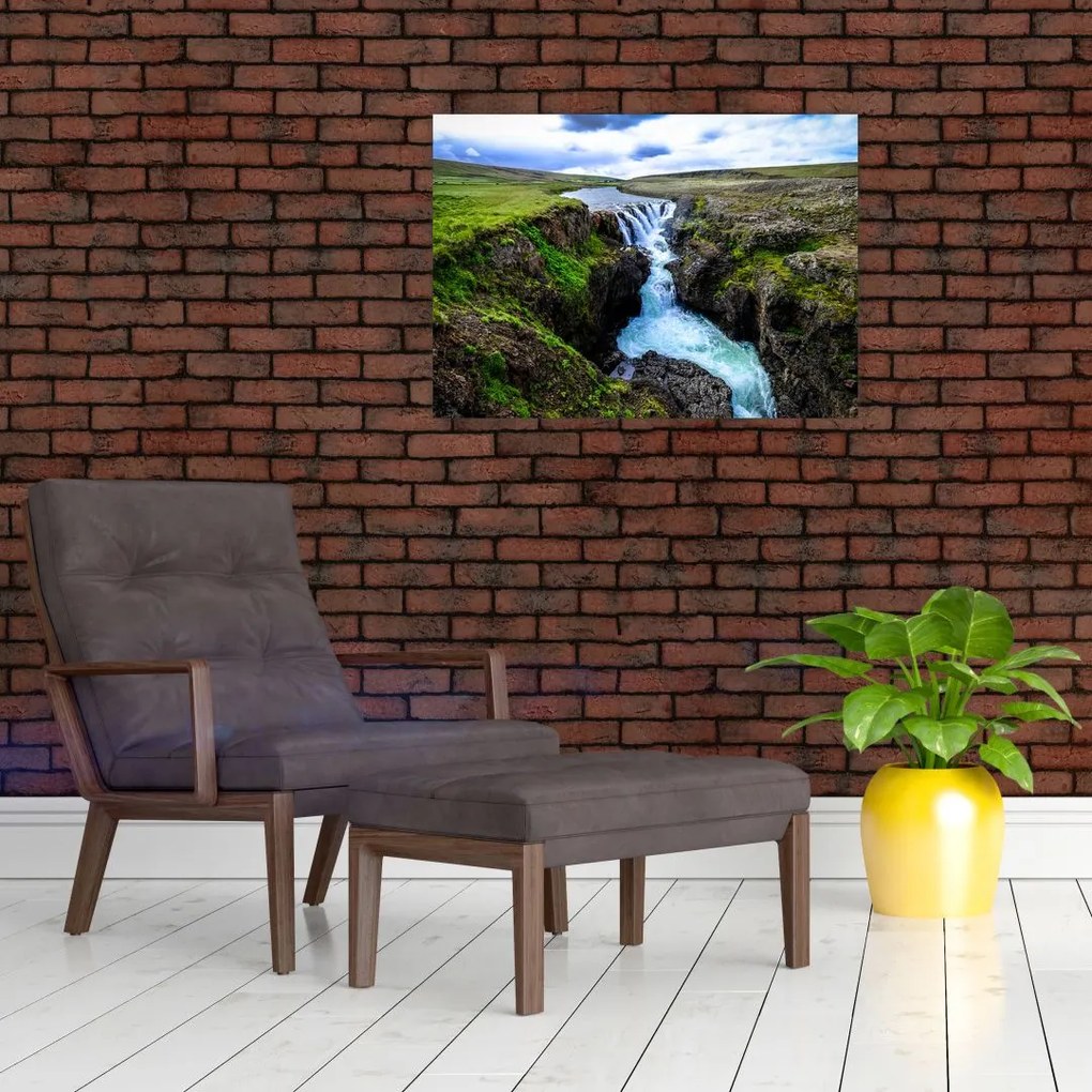 Tablou pe sticlă - Cascada intre stânci (70x50 cm)