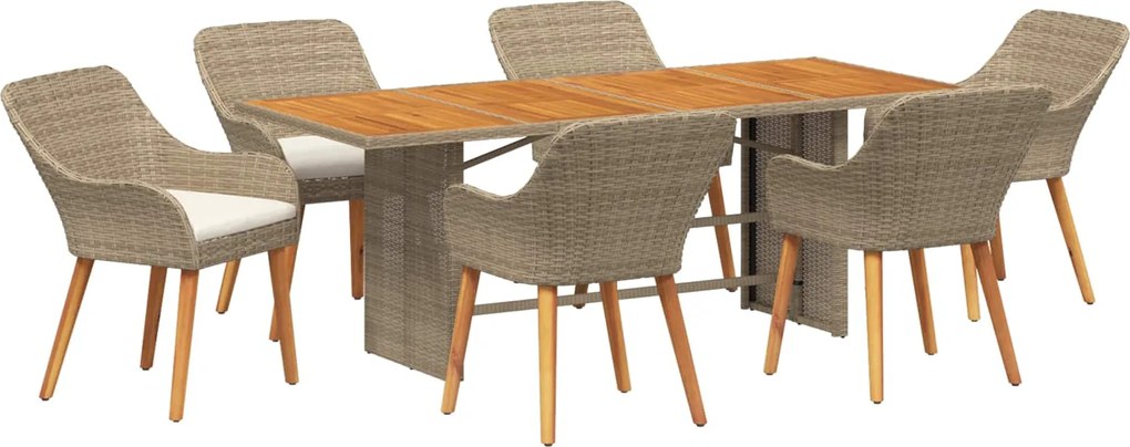 vidaXL Set de masă pentru grădină cu pernă 7 pcs Bej poliratan