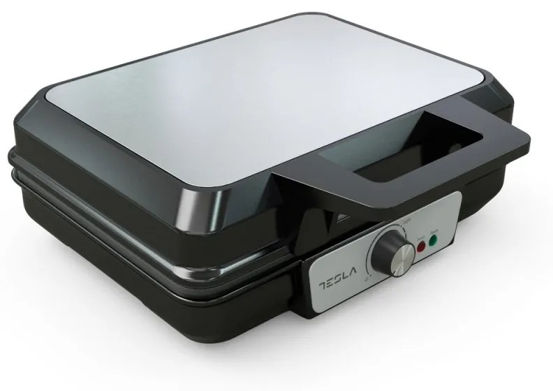 Aparat pentru vafe/grofe Tesla WM200BX, 1000W, 2 vafe, Placi cu acoperire antiaderenta, 140-220°C, Argintiu/Negru