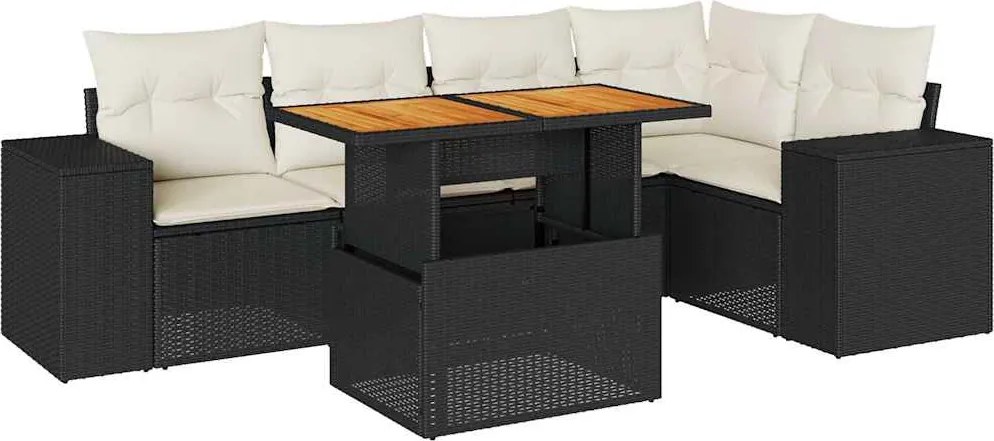 vidaXL Set mobilier de grădină cu perne, 6 piese, negru, poliratan