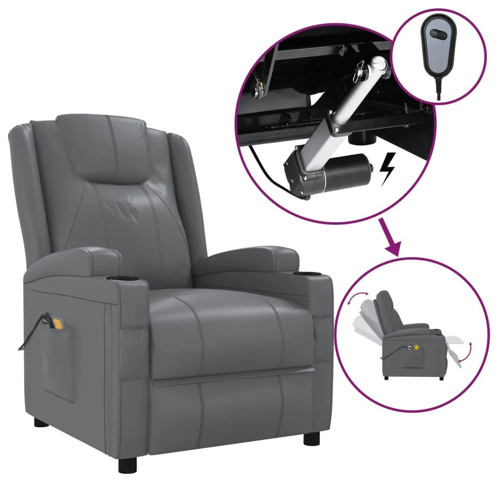 3073798 vidaXL Fotoliu de masaj electric, antracit, piele ecologică