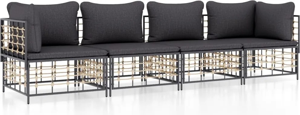 vidaXL Set șezlonguri de grădină 4 piese cu perne, antracit, poliratan