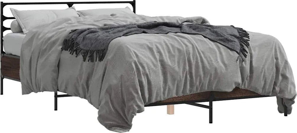 vidaXL Cadru de pat, stejar maro, 140x190 cm, lemn prelucrat și metal