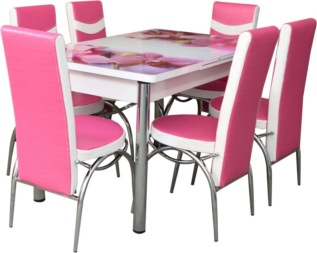 Set masa extensibila cu 6 scaune orhideia roz