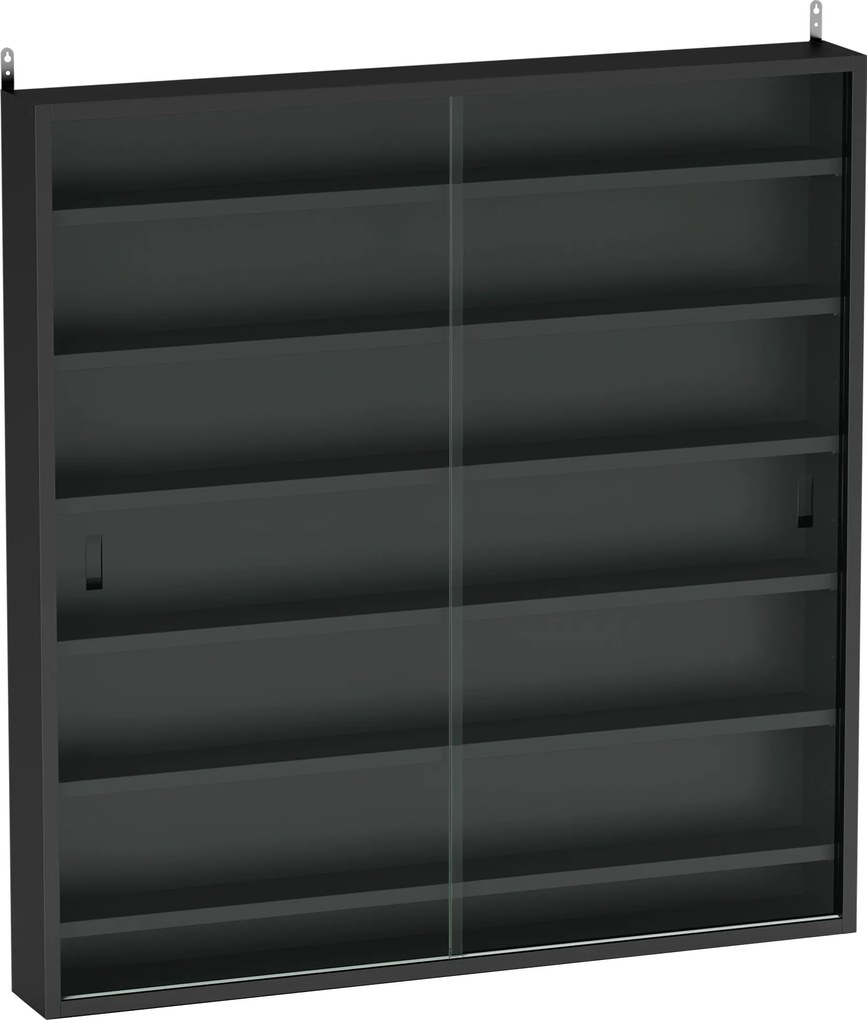 HOMCOM Dulap Tip Vitrină de Expoziție cu Rafturi Reglabile, Montată pe Perete, Negru | Aosom Romania