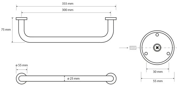 Sapho - Bară de sprijin X-ROUND 7,5 x 35,5 cm, crom lucios