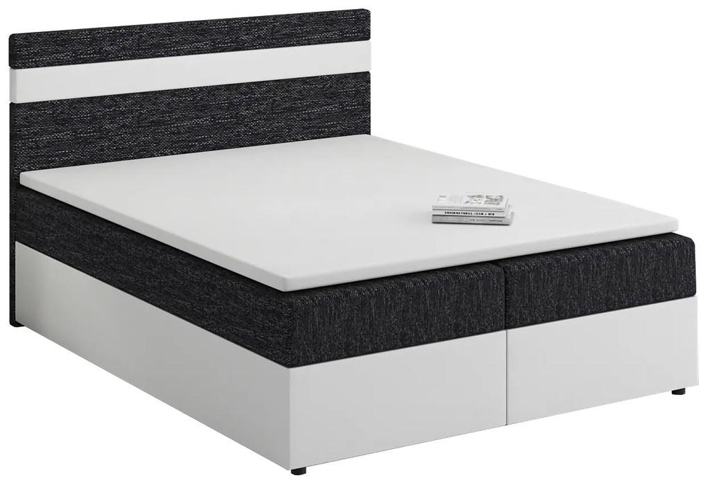 Pat matrimonial Boxspring 140x200 cm Mimosa Comfort (șuvițat Negru + Alb) (cu somieră și saltea). 1056230