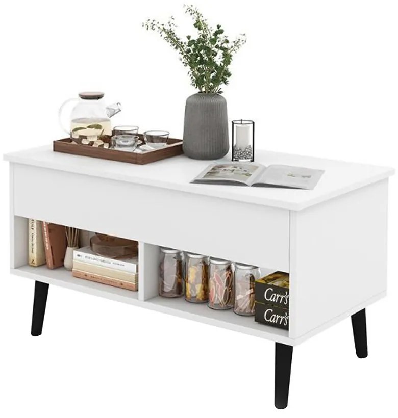 Masă de cafea cu blat rabatabil, alb