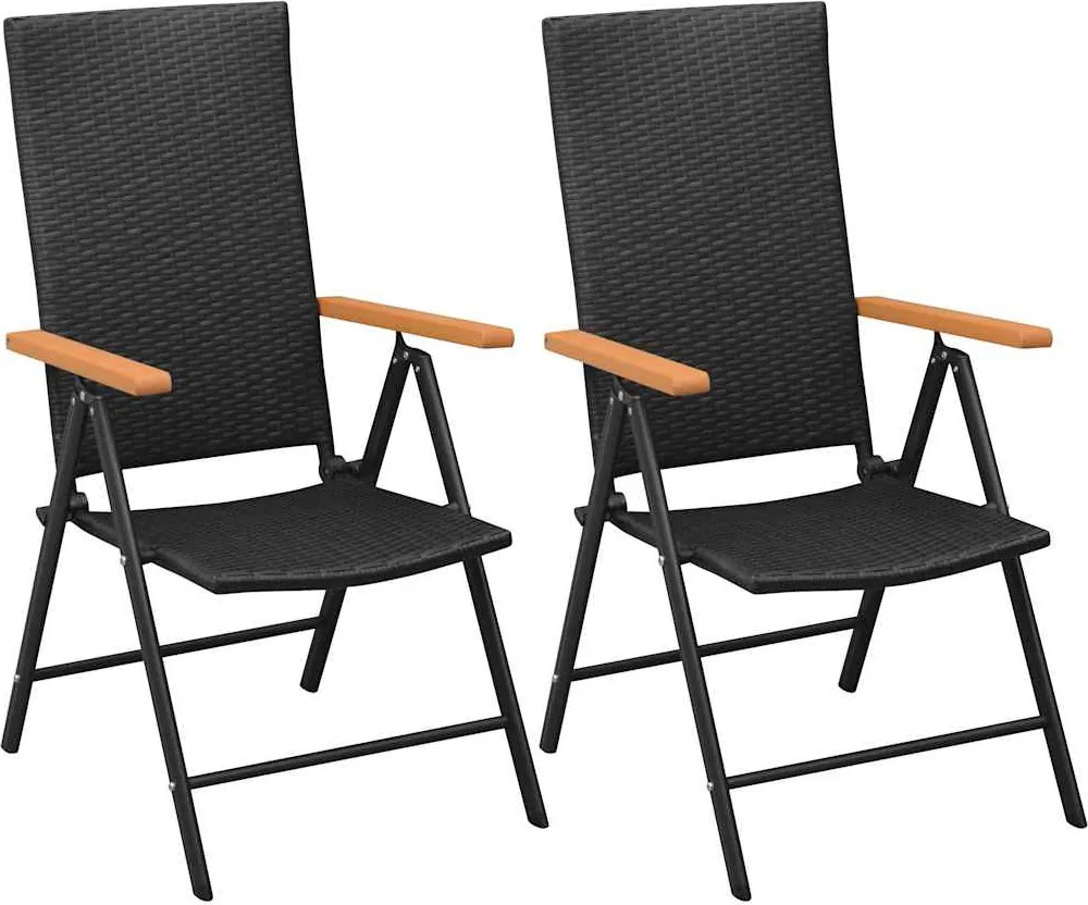 vidaXL Scaune de grădină stivuibile, 2 buc., negru, poliratan