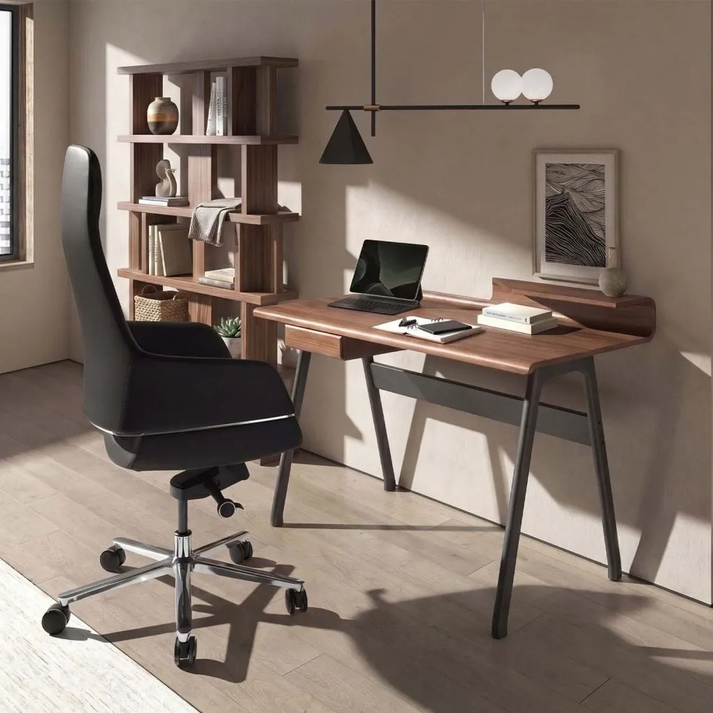 Birou modern din lemn furniruit si fibra de sticla Walnut