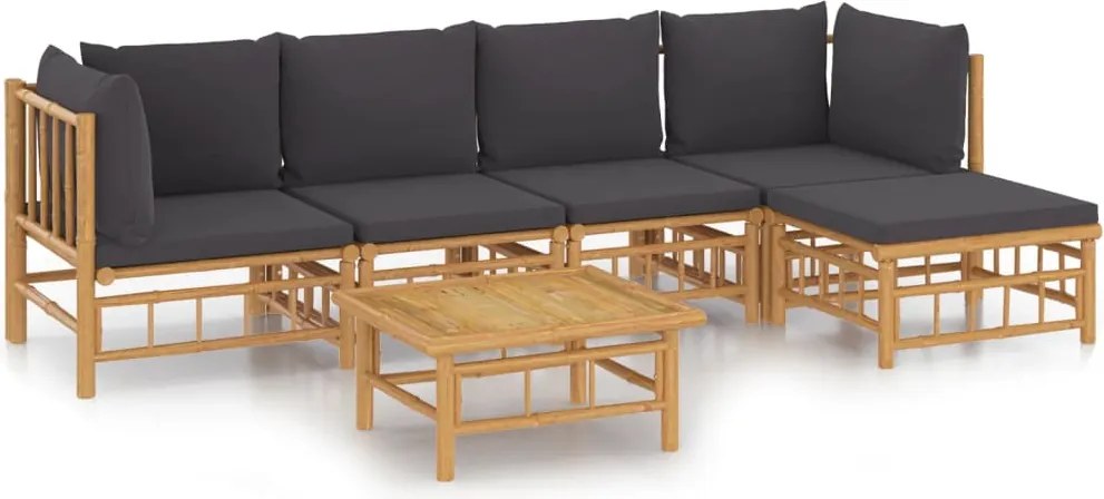 vidaXL Set mobilier de grădină cu perne gri închis, 6 piese, bambus