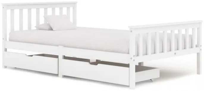 vidaXL Cadru de pat cu 2 sertare, alb, 120 x 200 cm, lemn masiv pin