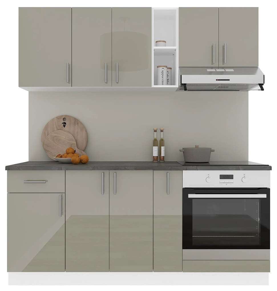 Set Bucatarie Karo V9, Gri Lucios/Alb, MDF, Blat Thermo 28 mm, L 180 cm