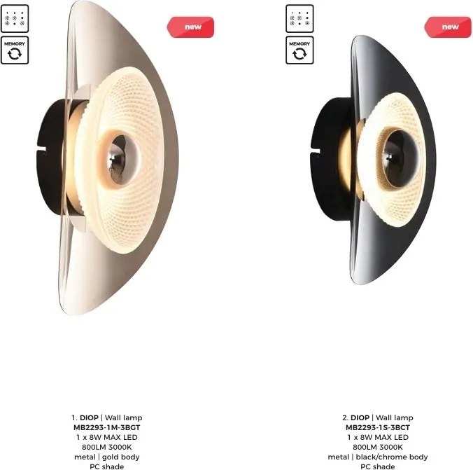 Aplica lumina ambientala LED DIOP auriu/ crom
