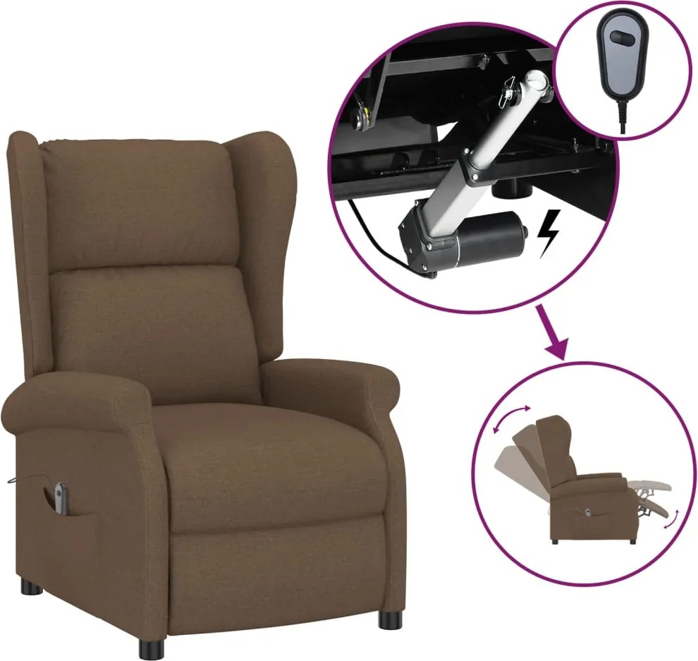 vidaXL Fotoliu rabatabil electric cu spătar aripi, maro, textil