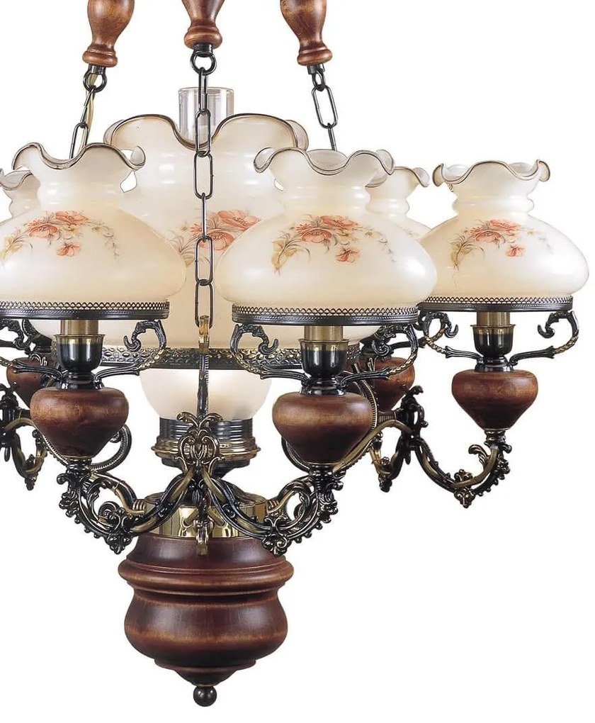 Candelabru cu 6 brate design italian din alama cu lemn 636