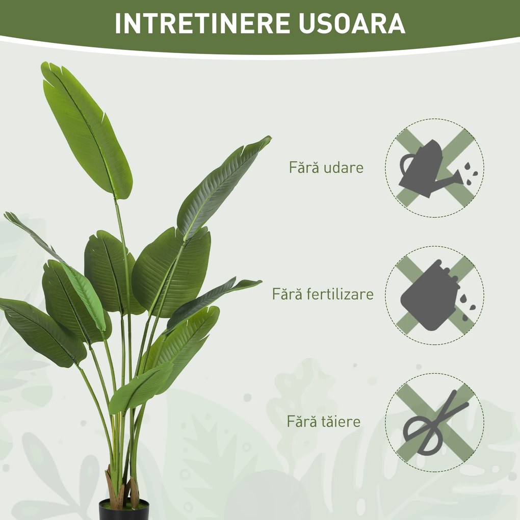 HOMCOM Plantă Artificială de 160 cm cu 10 Frunze din PEVA Verde cu Ghiveci, Ø16.5x13.5 cm | Aosom Romania