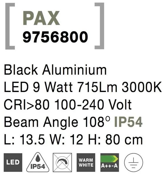 Stalp LED modern pentru iluminat exterior IP54 PAX H-80cm