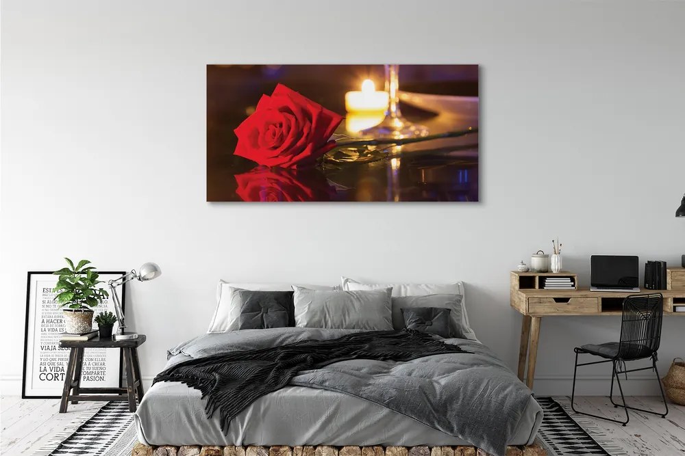 Tablouri canvas sticlă lumânare Rose