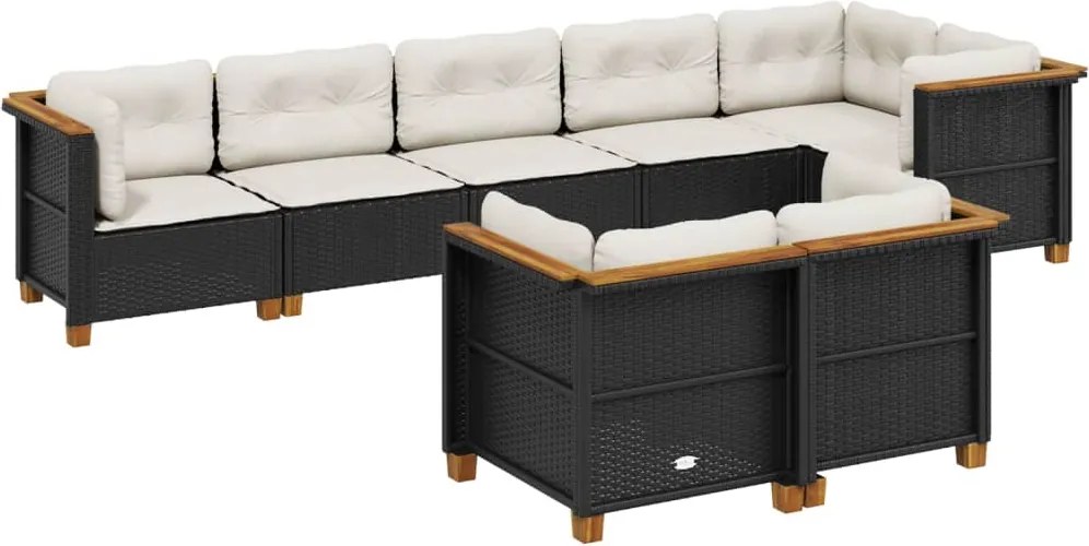 vidaXL Set mobilier de grădină cu perne, 8 piese, negru, poliratan