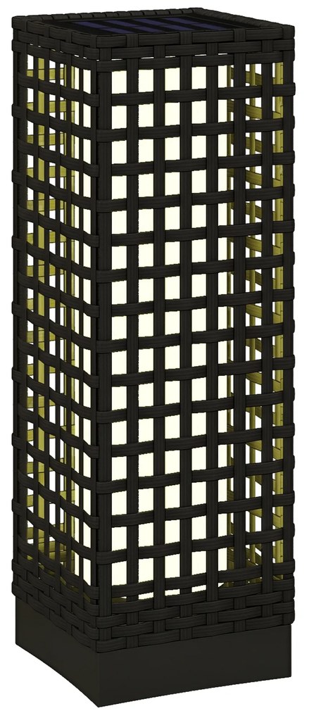 Outsunny Lampă de exterior cu panou solar, activare automată, 8 ore de funcționare, imitație de ratan, oțel, 15,5 x 15,5 x 46 cm, Negru | Aosom Romania