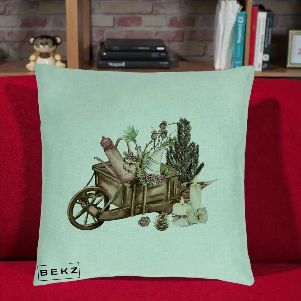 Perna Decorativa Roaba Rustica de Craciun, 40x40 cm, Verde Menta, Husa Detasabila, Perna Inclusa, BEKZ®