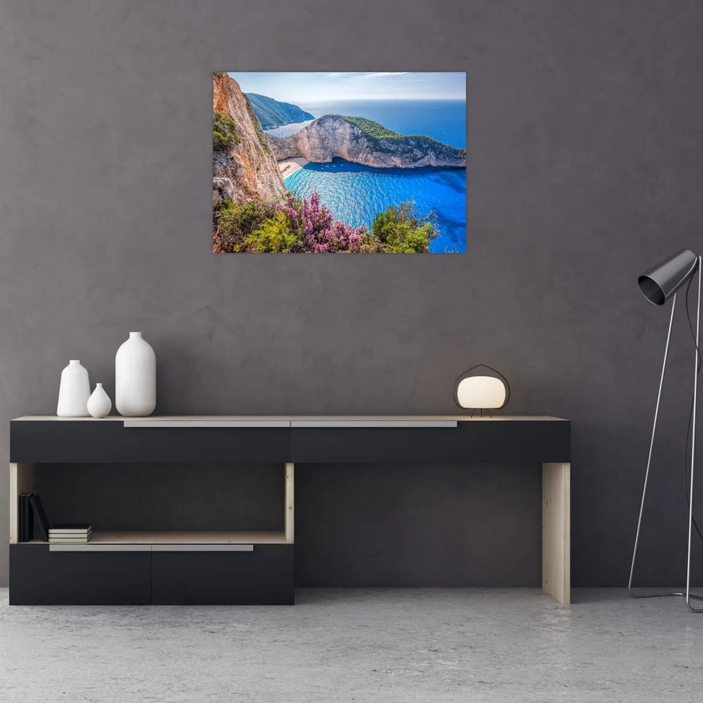 Tablou pe sticlă - Plaja Navagio, Grecia (70x50 cm)