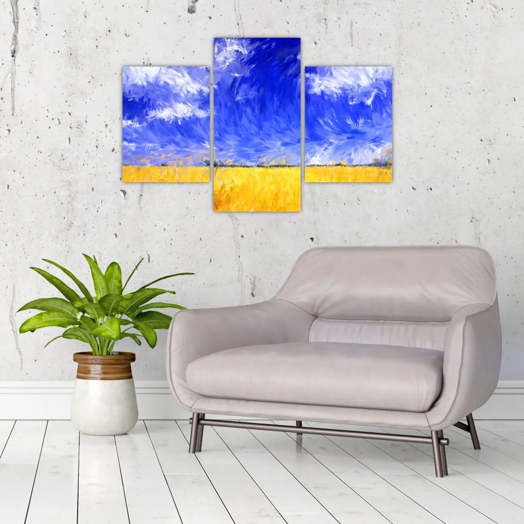 Tablou - Pictură în ulei, câmp auriu (90x60 cm)