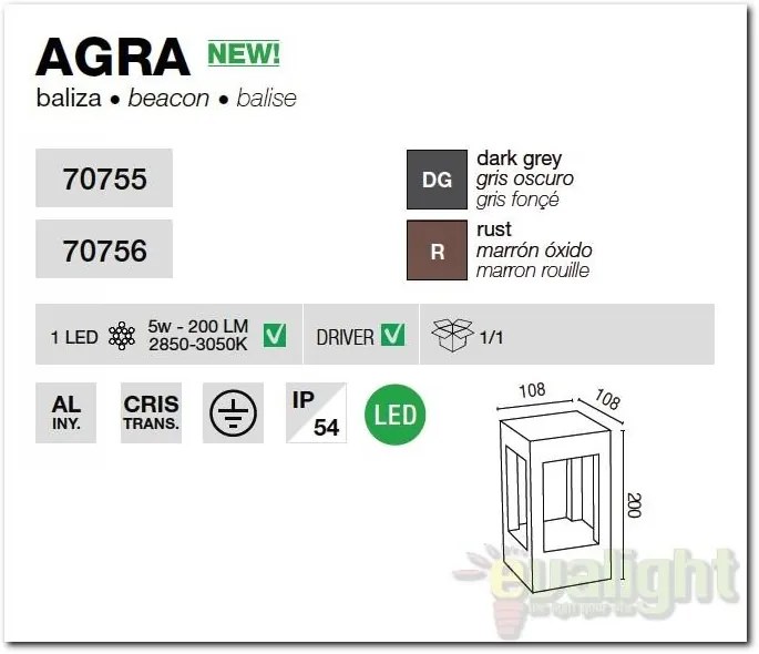 Stalp exterior IP54 LED H20cm Agra 70755