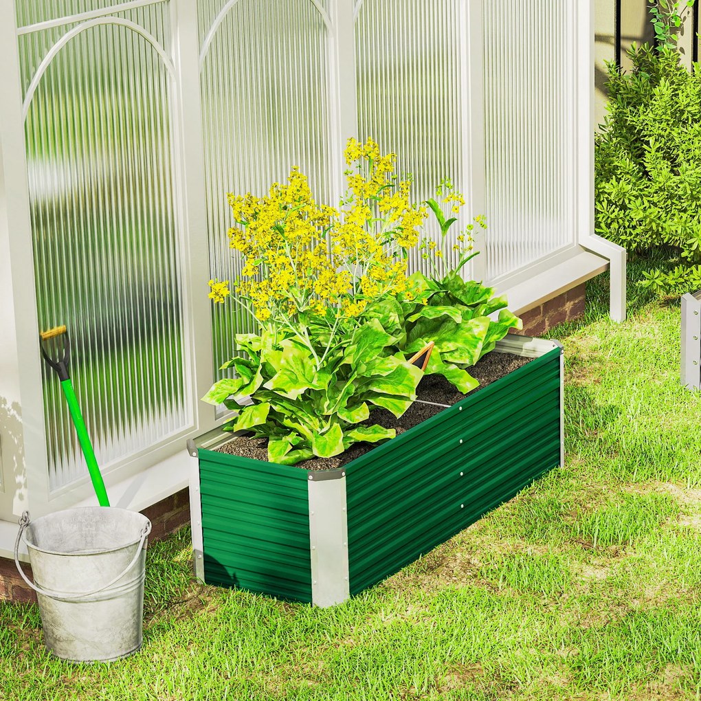 Outsunny Pat de Grădină Ridicat Fără Fund, din Oțel, cu 2 Zone de Cultivare, 125x47x40 cm, Verde | Aosom Romania