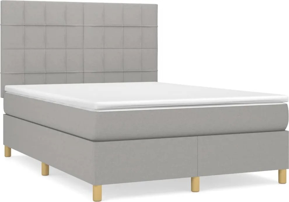 vidaXL Pat box spring cu saltea, gri deschis, 140x190 cm, textil