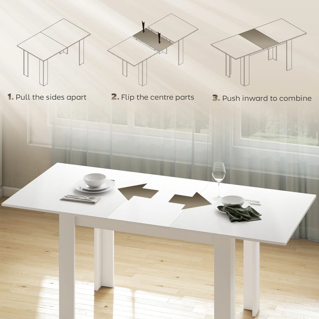 HOMCOM Masă extensibilă 140-180x80cm, albă, pentru 6-8 persoane, pentru spații mici | Aosom Romania
