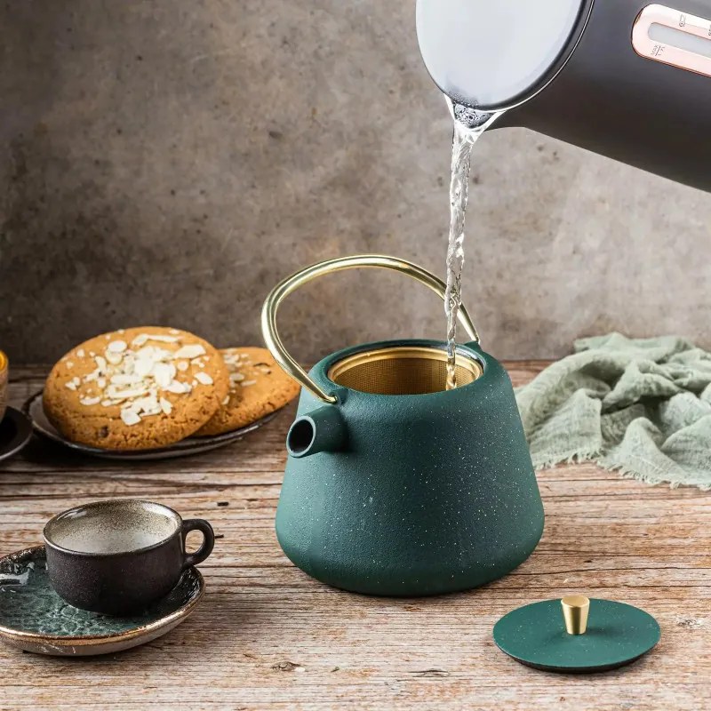 Ceainic din fonta cu infuzor Kinghoff KH 1933, 1 l, Interior emailat, Inducție, Verde