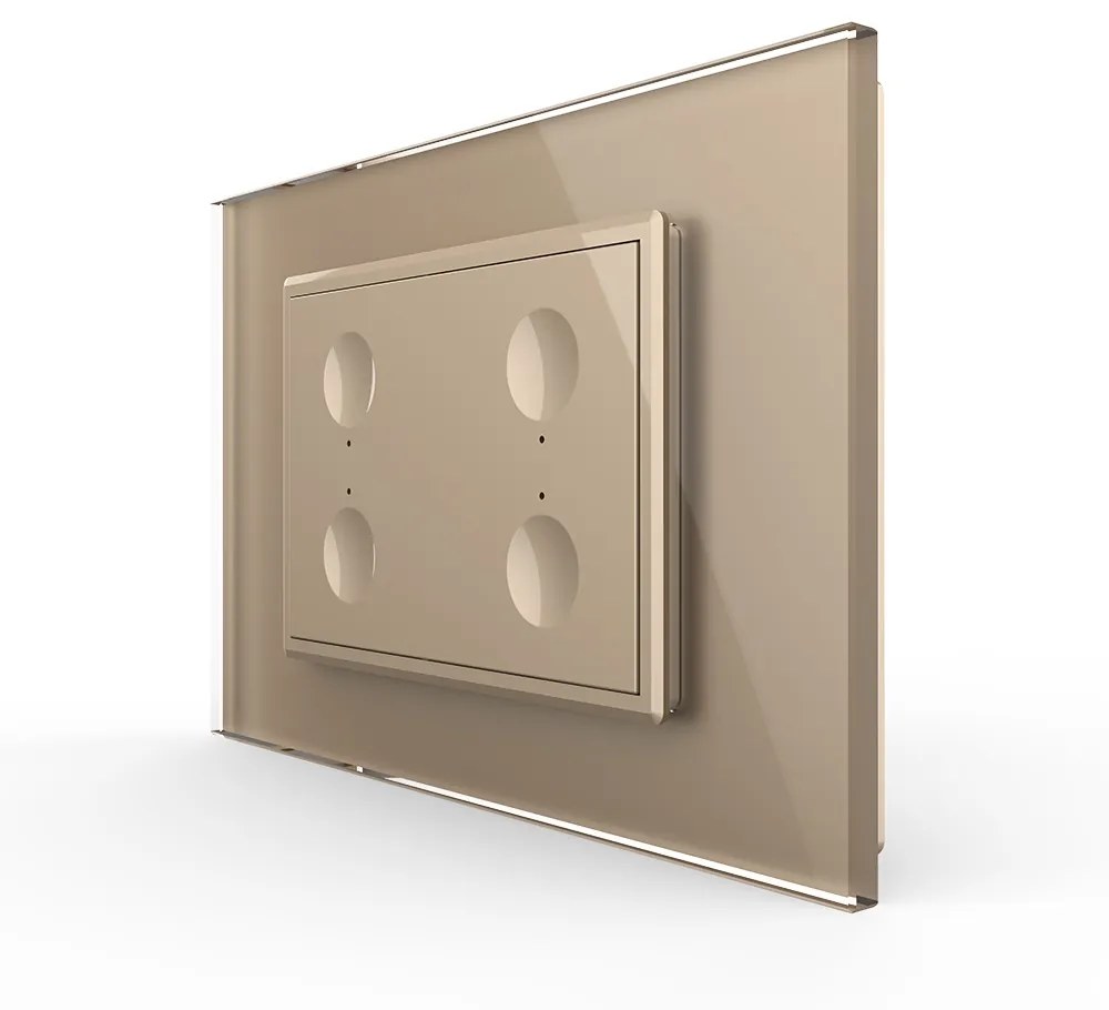 Intrerupator cvadruplu cap scara / cap cruce wireless cu touch Livolo cu rama din sticla, standard Italian – Serie noua