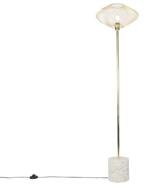 Lampă de podea design albă cu alamă - Ella