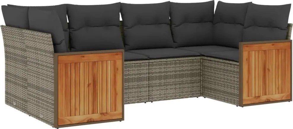 vidaXL Set mobilier grădină cu perne, 6 piese, gri, poliratan