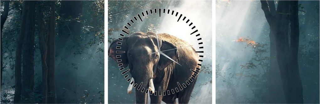 Tablou cu elefant în djunglă (cu ceas) (90x30 cm)