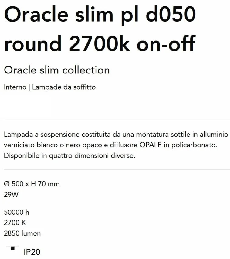 Lustra LED design geometric Oracle slim pl d050 round 2700k on-off alba