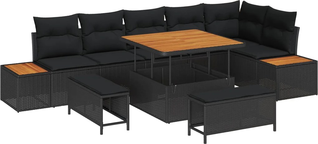 vidaXL Set de canapele pentru grădină 9 pcs Negru poliratan