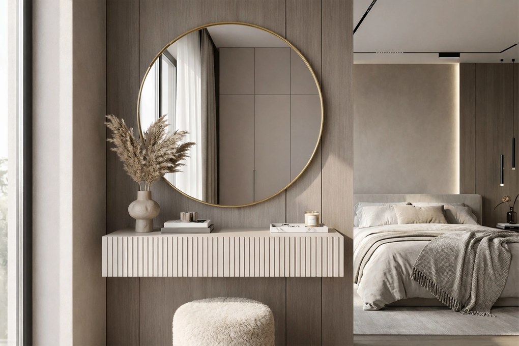 Măsuță de toaletă suspendată cu oglindă aurie Nicole 80 cm - cashmere mat